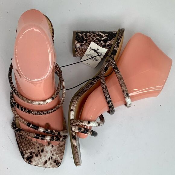 New! Express Square Toe Strap Round Heel Faux Leather Snake Print Sandals Sz 9 - Picture 2 of 11